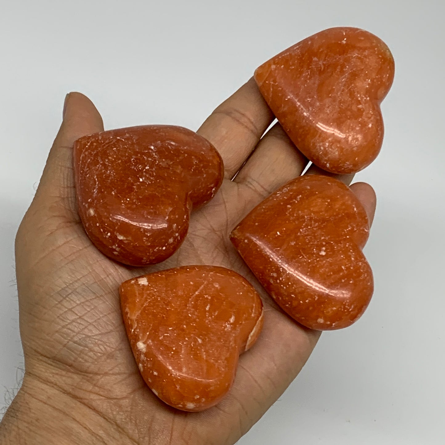 1050g (2.3 lbs) ,15 pcs, 1.6"- 2", Orange Calcite Hearts @Madagascar, B33845