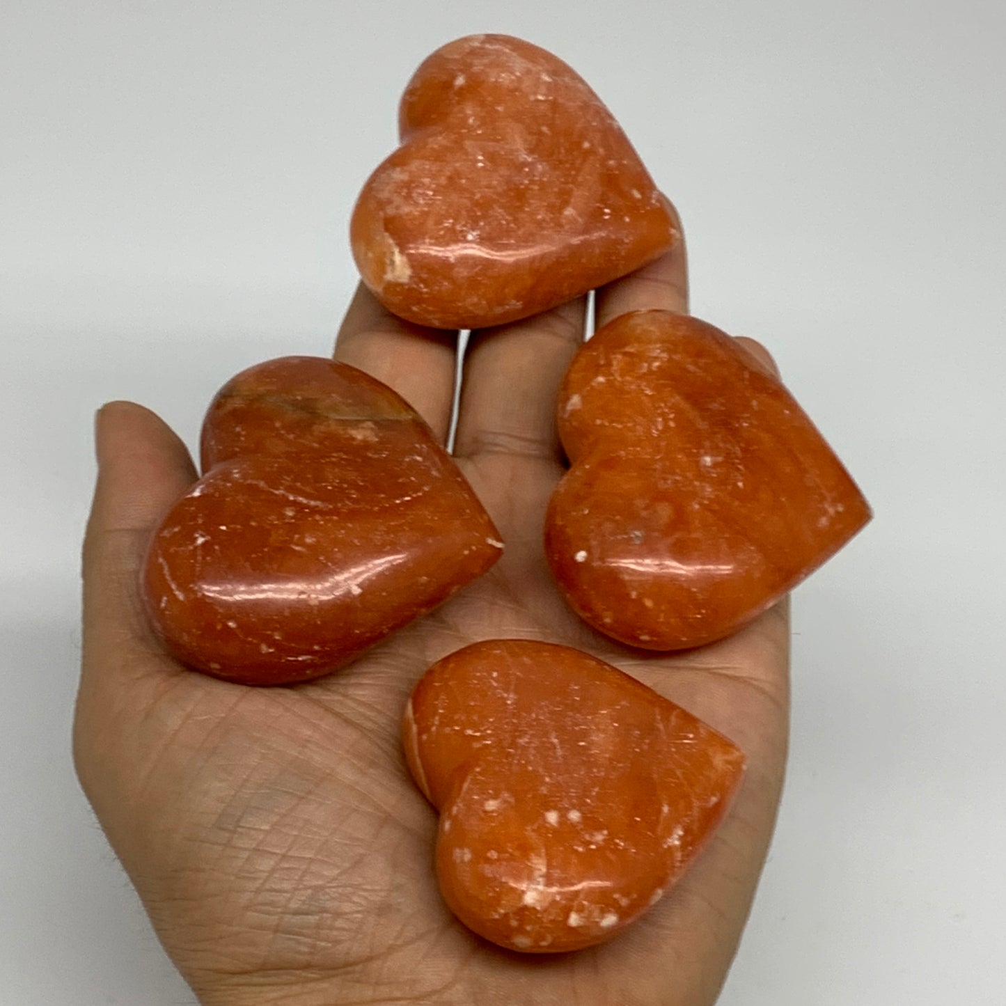 1050g (2.3 lbs) ,15 pcs, 1.6"- 2", Orange Calcite Hearts @Madagascar, B33845