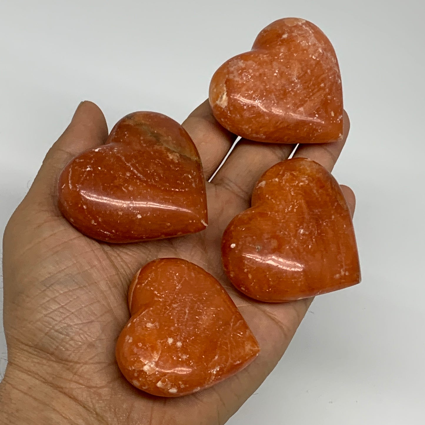 1050g (2.3 lbs) ,15 pcs, 1.6"- 2", Orange Calcite Hearts @Madagascar, B33845