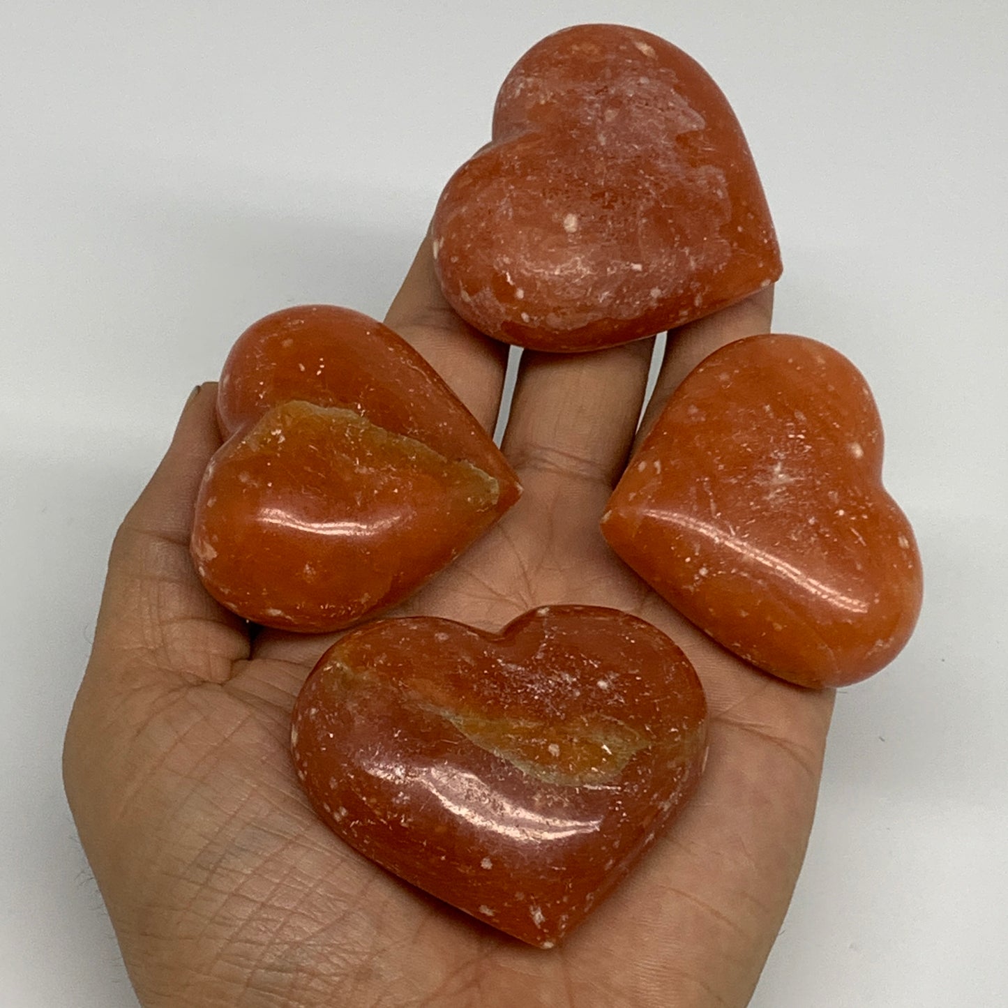 1050g (2.3 lbs) ,15 pcs, 1.6"- 2", Orange Calcite Hearts @Madagascar, B33845