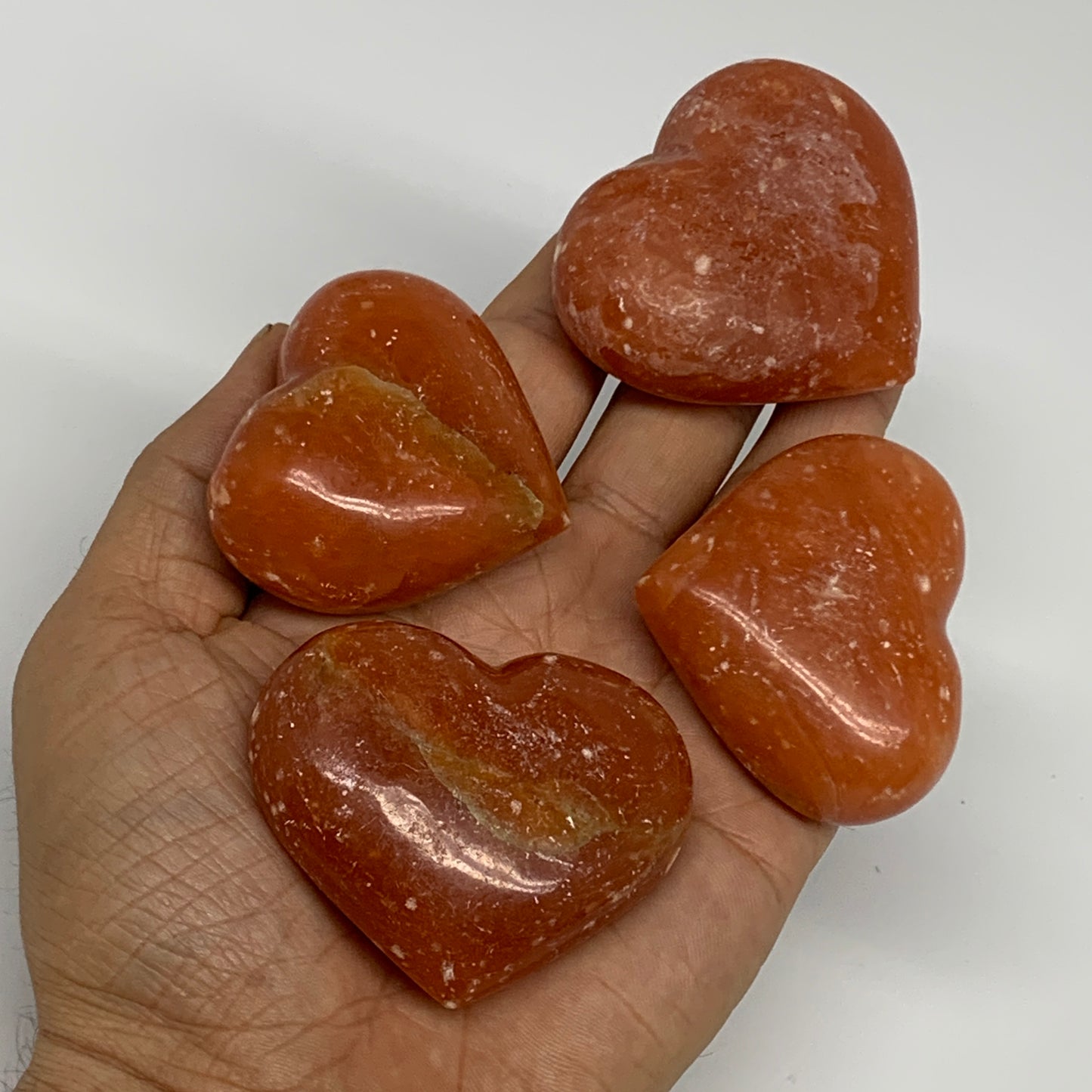 1050g (2.3 lbs) ,15 pcs, 1.6"- 2", Orange Calcite Hearts @Madagascar, B33845