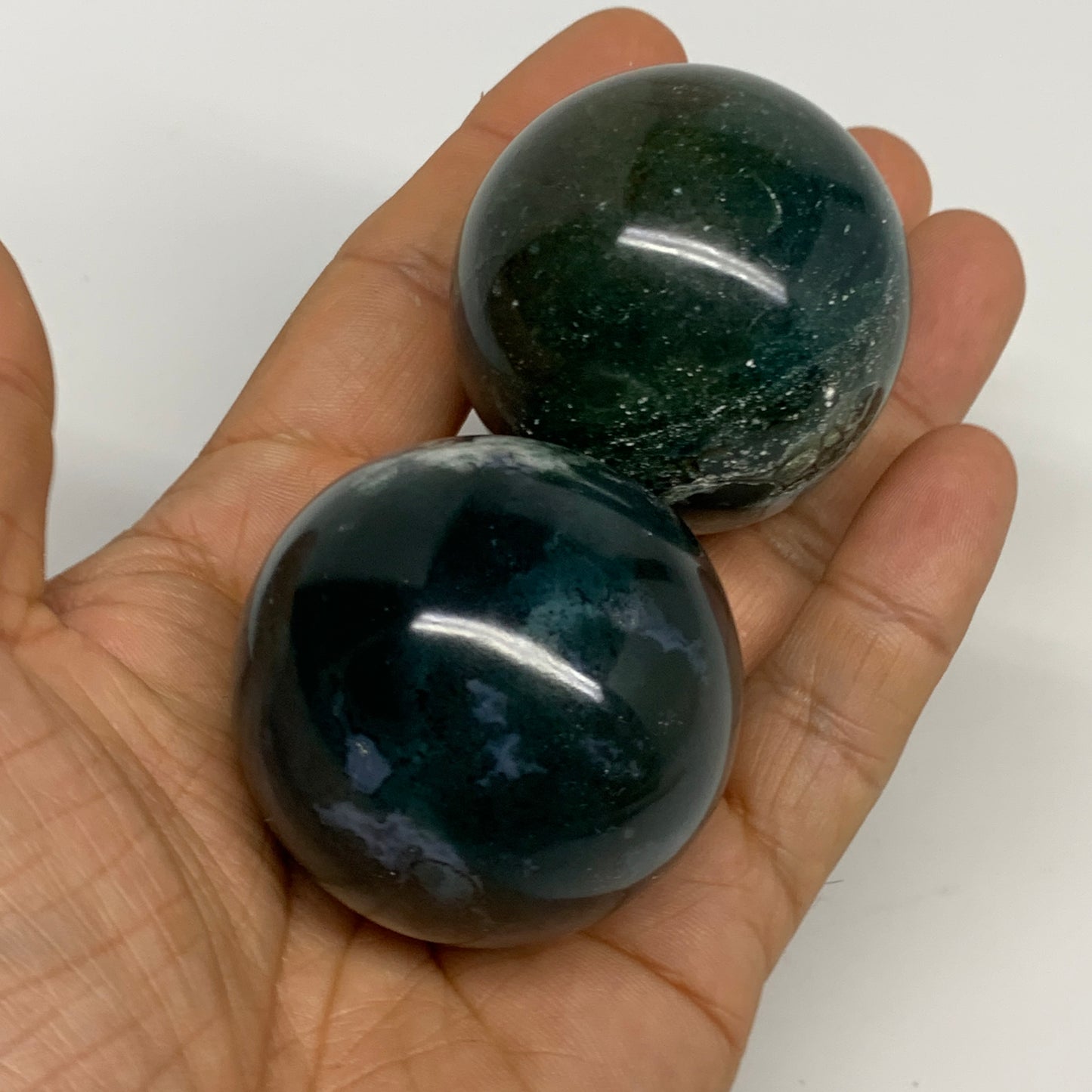 2.2 lbs, 1.7" - 1.9", 8cs Moss Agate Spheres Gemstones @India, B29564