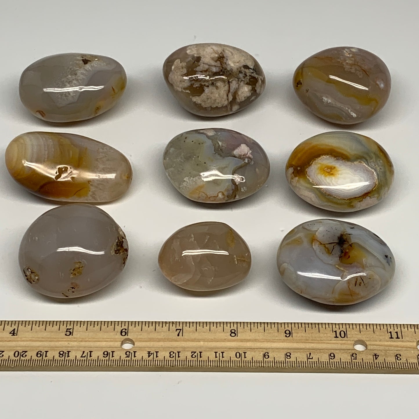 2.2 lbs (1000 Grams), 1.8"-2.6", 9pcs, Flower Agate Crystals Palm-Stone, B28096