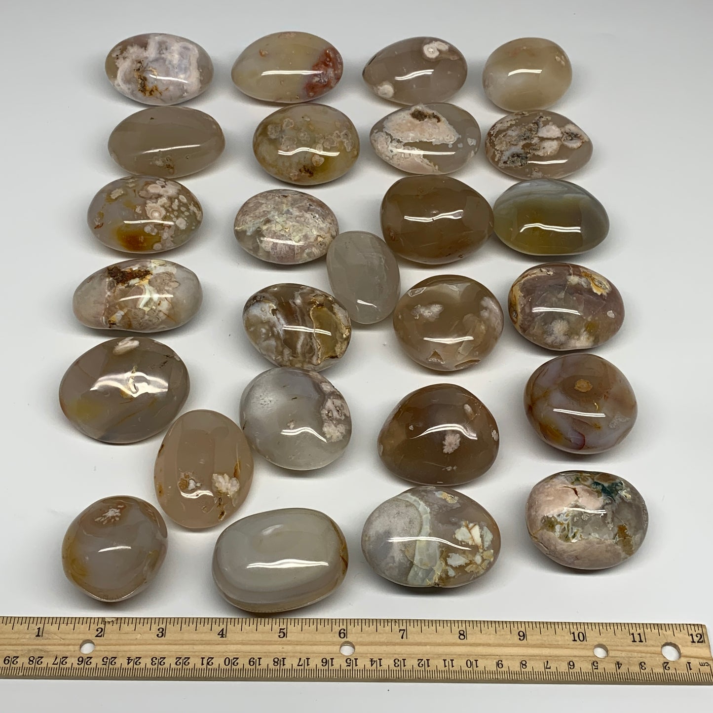 7.73 lbs (3508 Grams), 2"-2.8", 26pcs, Flower Agate Crystals Palm-Stone, B28097