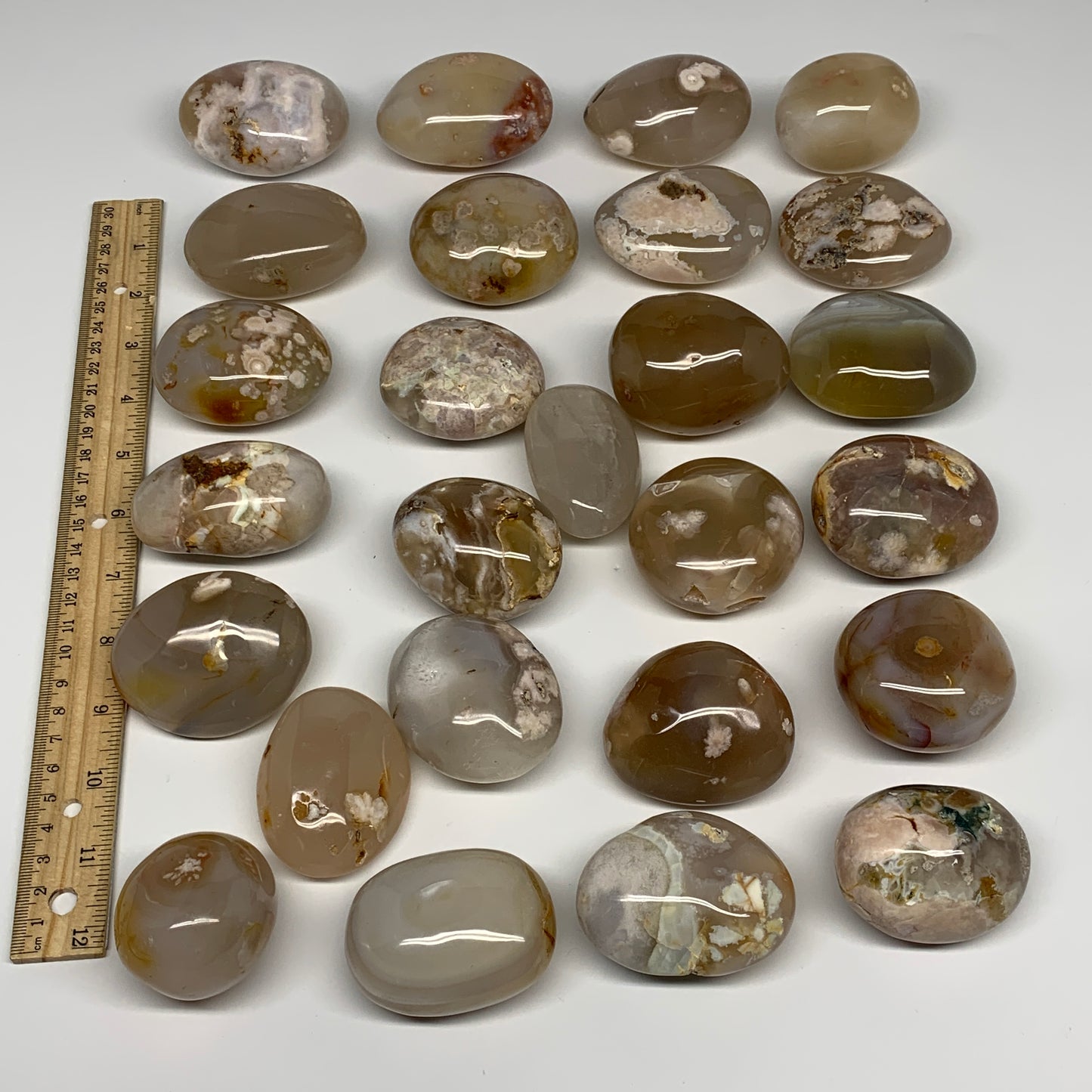 7.73 lbs (3508 Grams), 2"-2.8", 26pcs, Flower Agate Crystals Palm-Stone, B28097