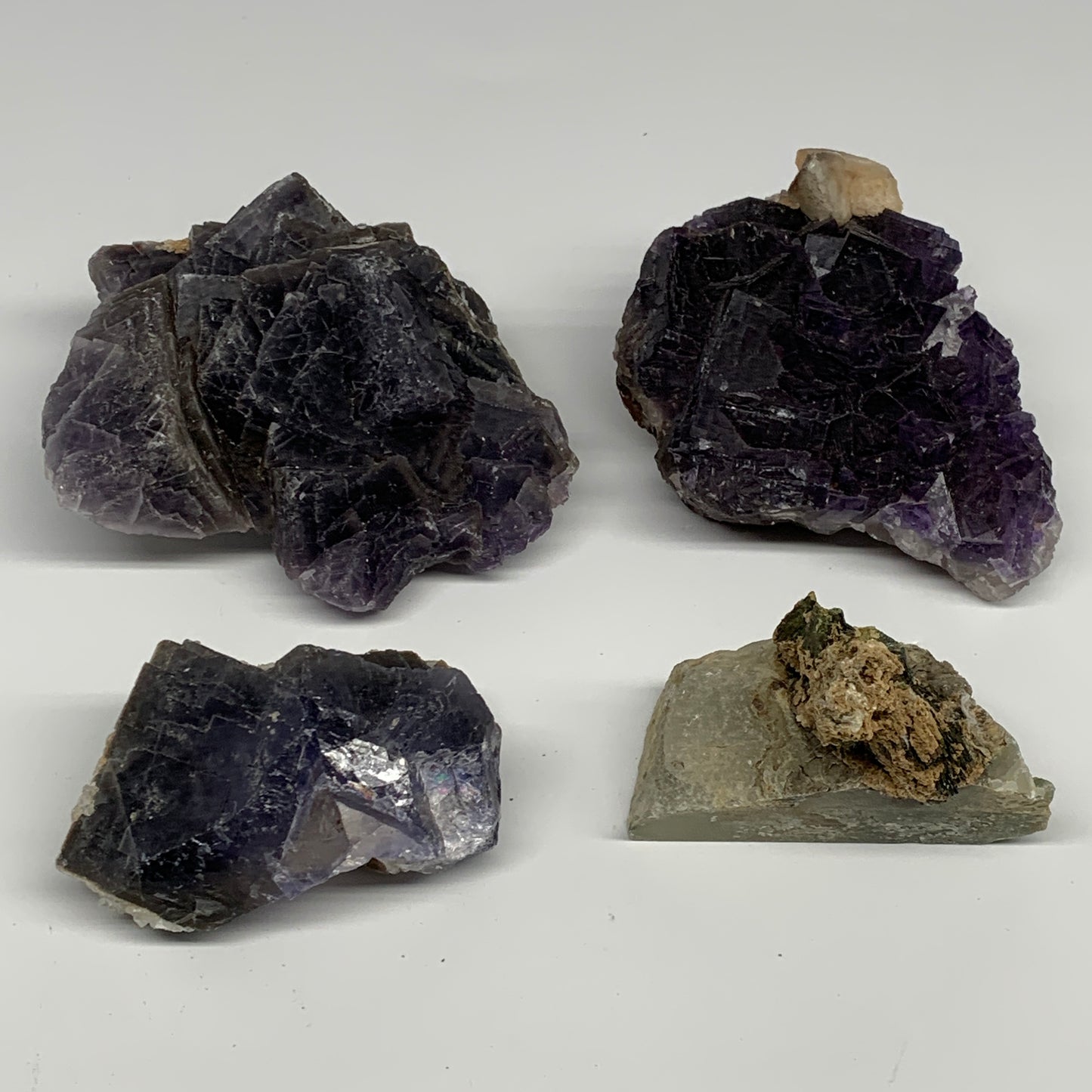 3.7 lbs,3"-4.2" 3 Purple Fluorite,1 Epidote,  Crystal Minerals Specimens,B27411