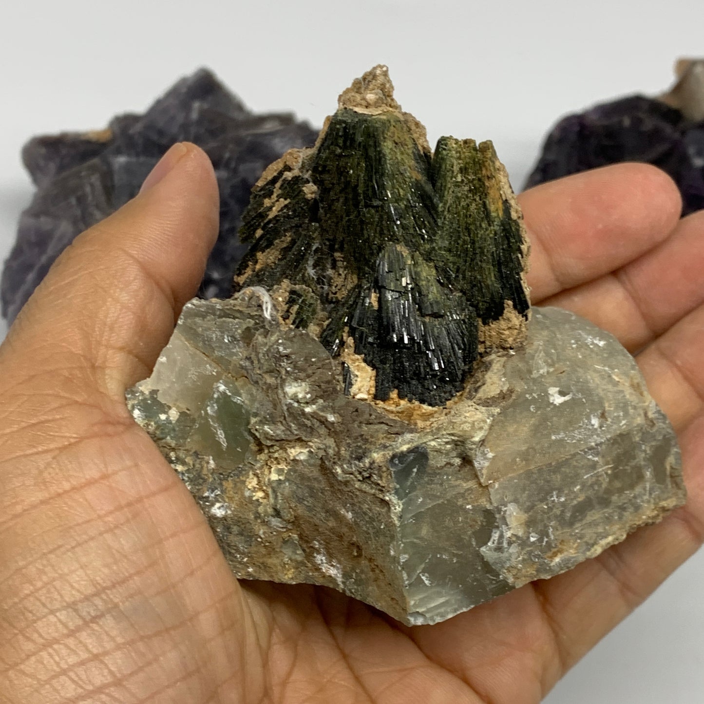 3.7 lbs,3"-4.2" 3 Purple Fluorite,1 Epidote,  Crystal Minerals Specimens,B27411