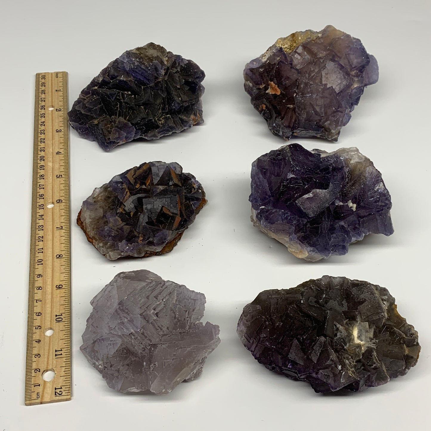 6.39 lbs,3"-4.3" 6pcs, Purple Fluorite Crystal Minerals Specimens,B27412