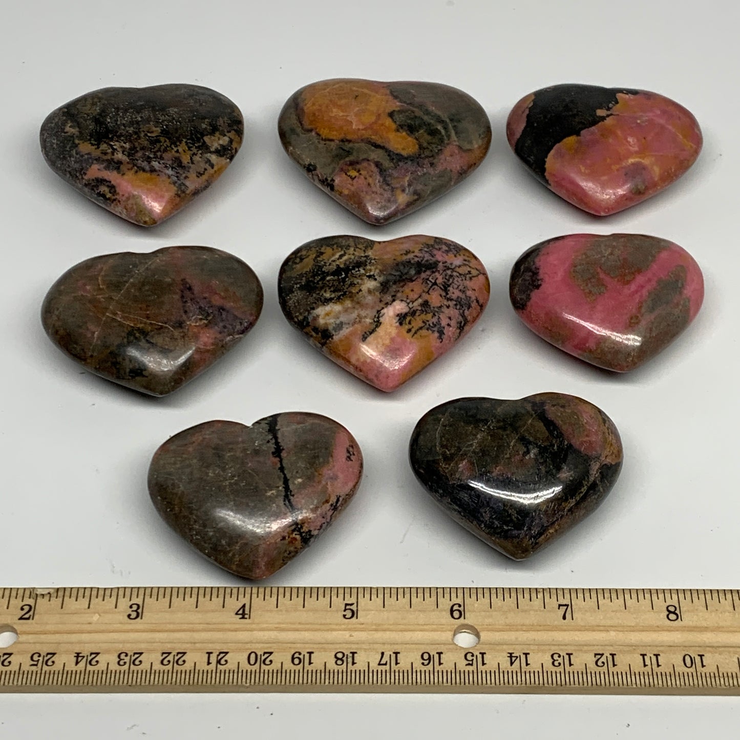 1.95 lbs (885 Grams),1.7"-2.2", 8pcs, Natural Rhodonite Heart Polished, B28279