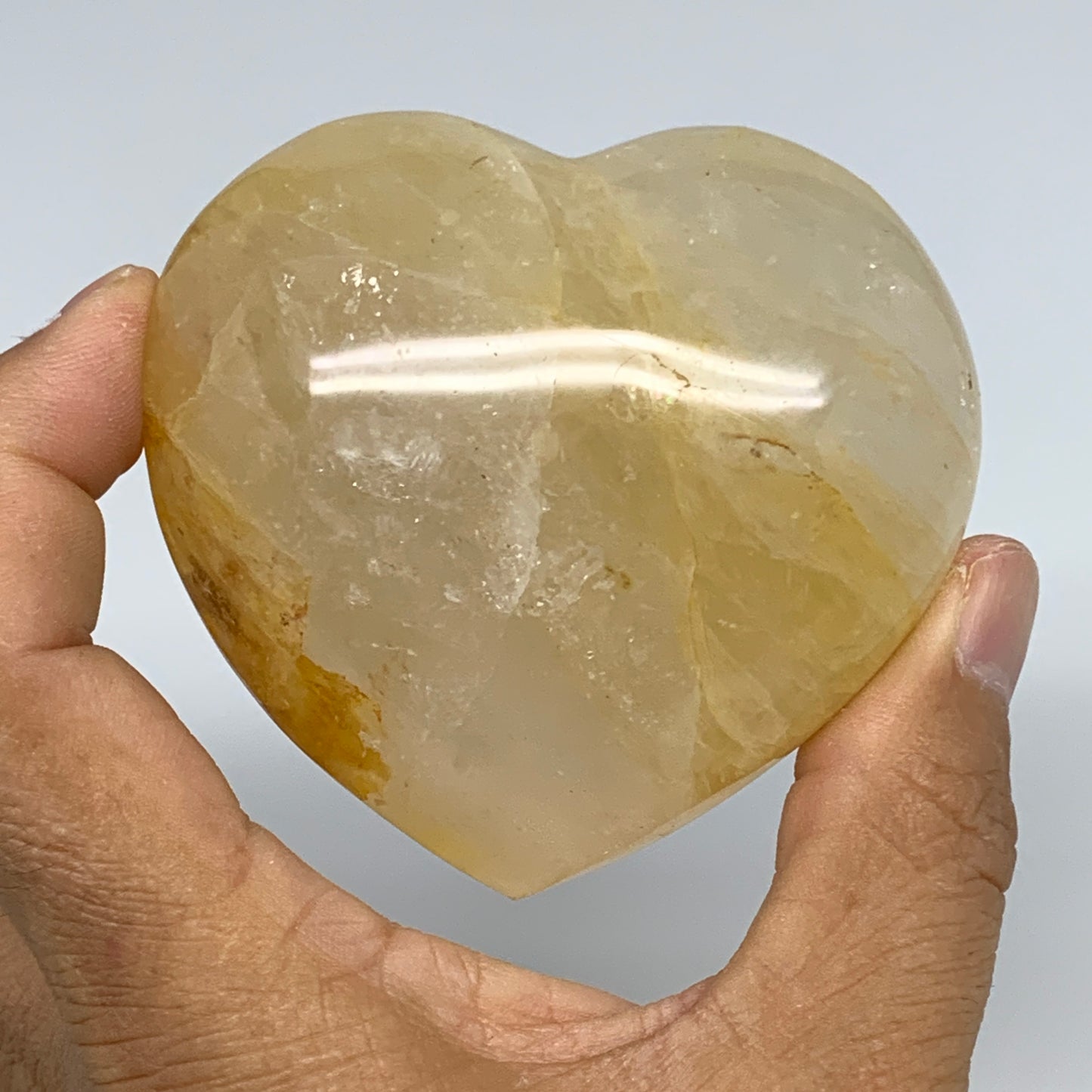 1070g (2.35 lbs) ,5 pcs, 2.1"- 2.7", Wholesale Yellow Healing Quartz Hearts, B30
