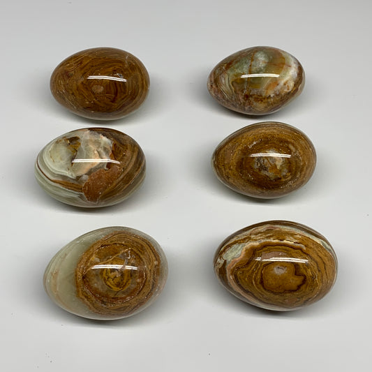 3.3 lbs (1.5kg), 2.7" - 2.8"x 2", 6pcs, Green Onyx Eggs Gemstones, B2047