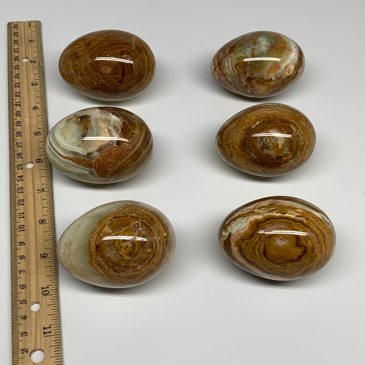 3.3 lbs (1.5kg), 2.7" - 2.8"x 2", 6pcs, Green Onyx Eggs Gemstones, B2047