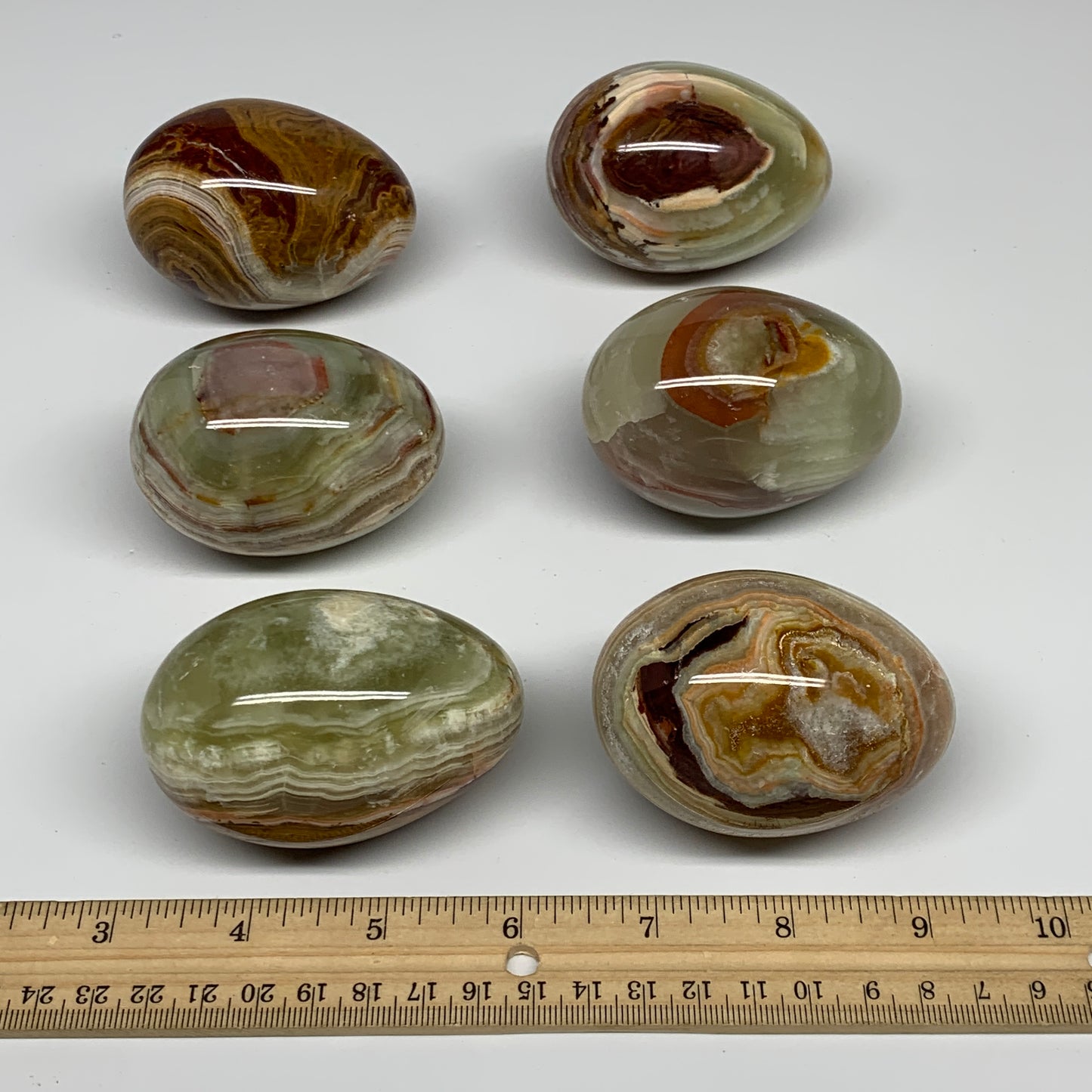 3.26 lbs (1.48kg), 2.7" - 2.8"x 2", 6pcs, Green Onyx Eggs Gemstones, B2049
