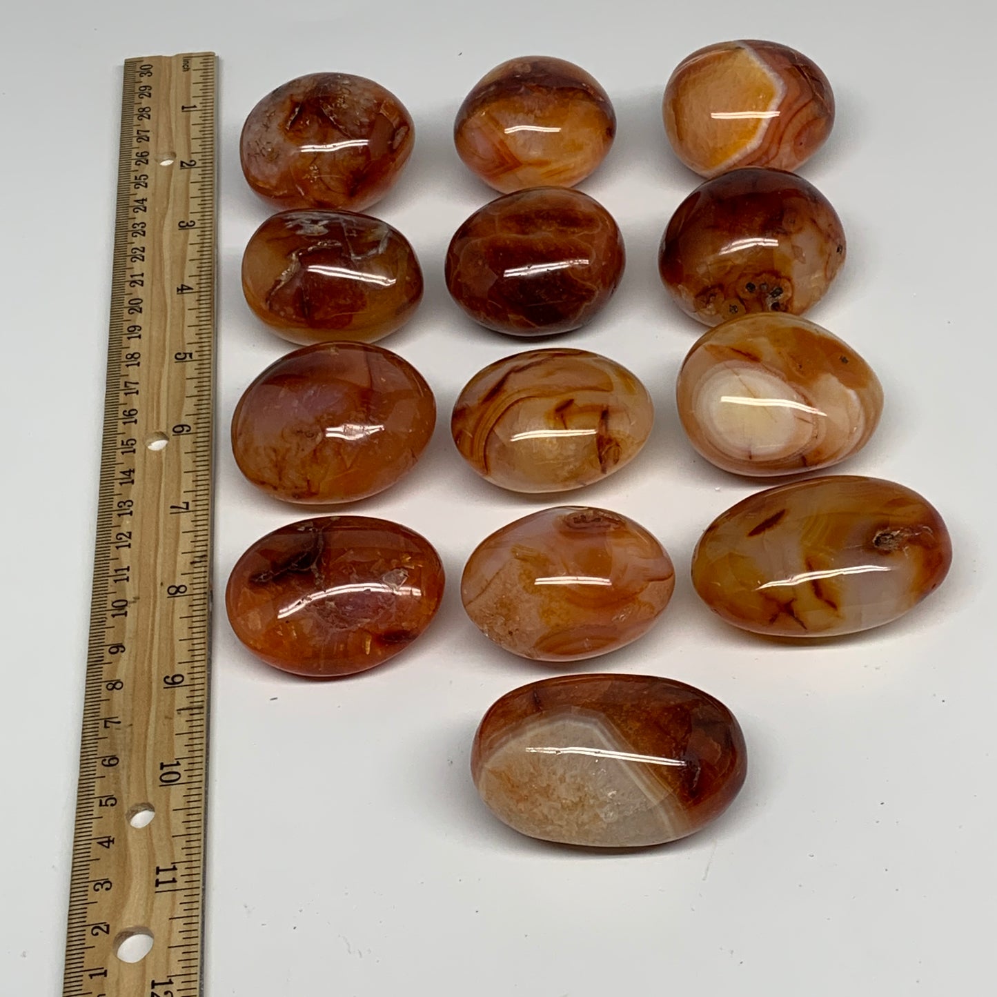 2.2 lbs, 1.7"-2.2", 13pcs, Red Carnelian Palm-Stone Polished Crystals, B28381