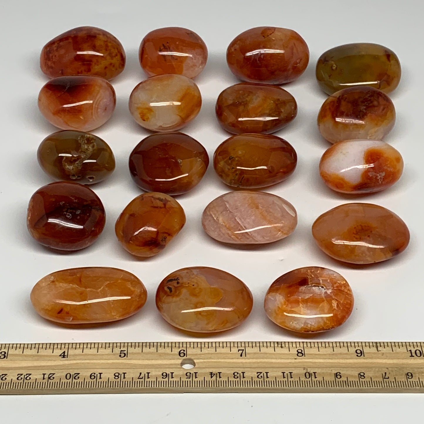 2.2 lbs, 1.5"-2", 19pcs, Red Carnelian Palm-Stone Polished Crystals, B28382