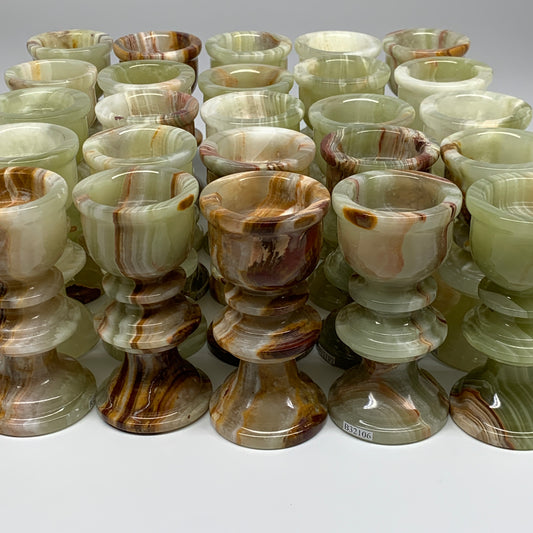 12pcs, 3.8"x1.9" Natural Solid Green Onyx Candle Holder from Afghanistan