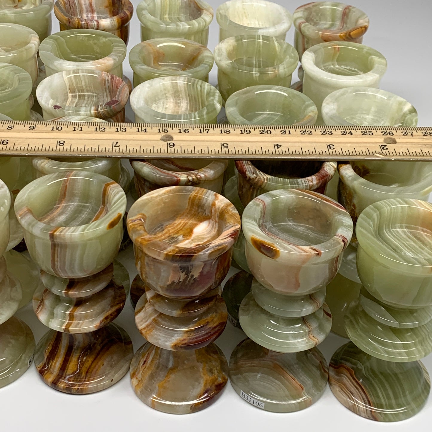 12pcs, 3.8"x1.9" Natural Solid Green Onyx Candle Holder from Afghanistan