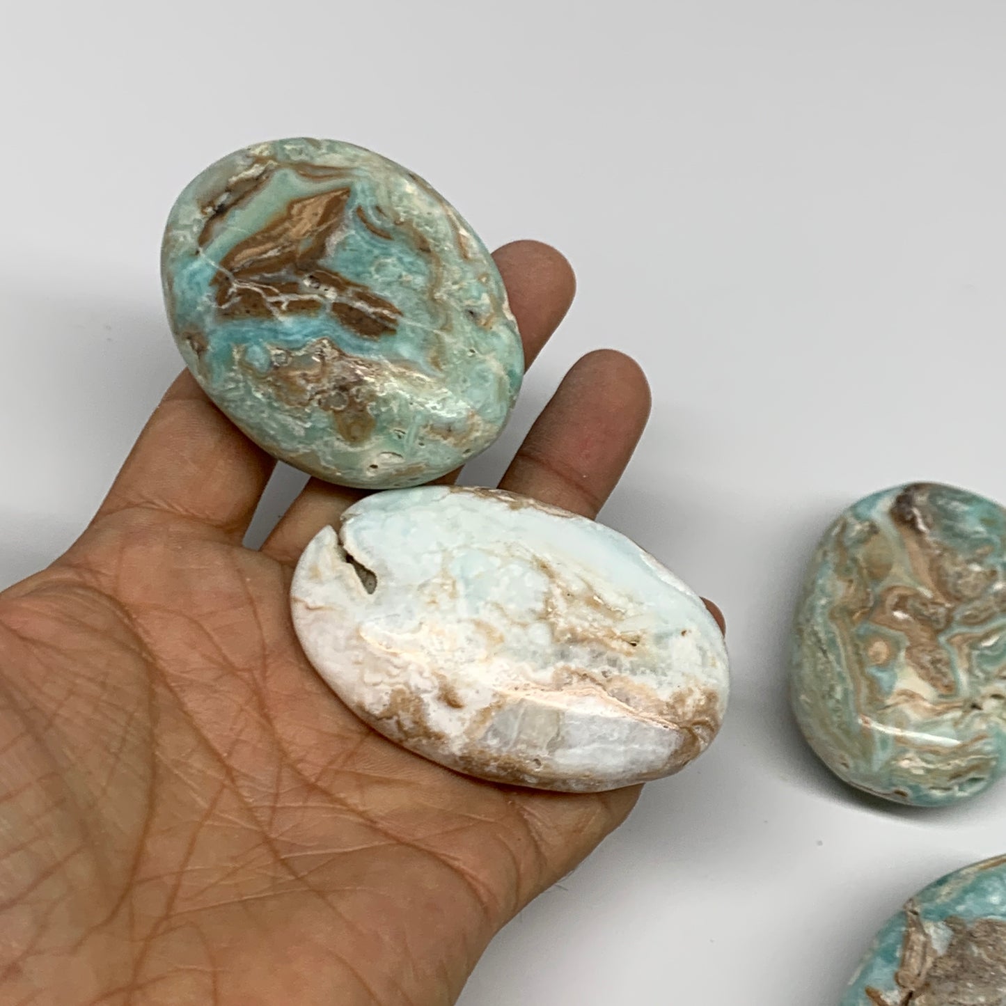 2.14 lbs, 2.3"-2.8", 10pcs, Blue Aragonite Calcite Palm-Stone Polished, B31612
