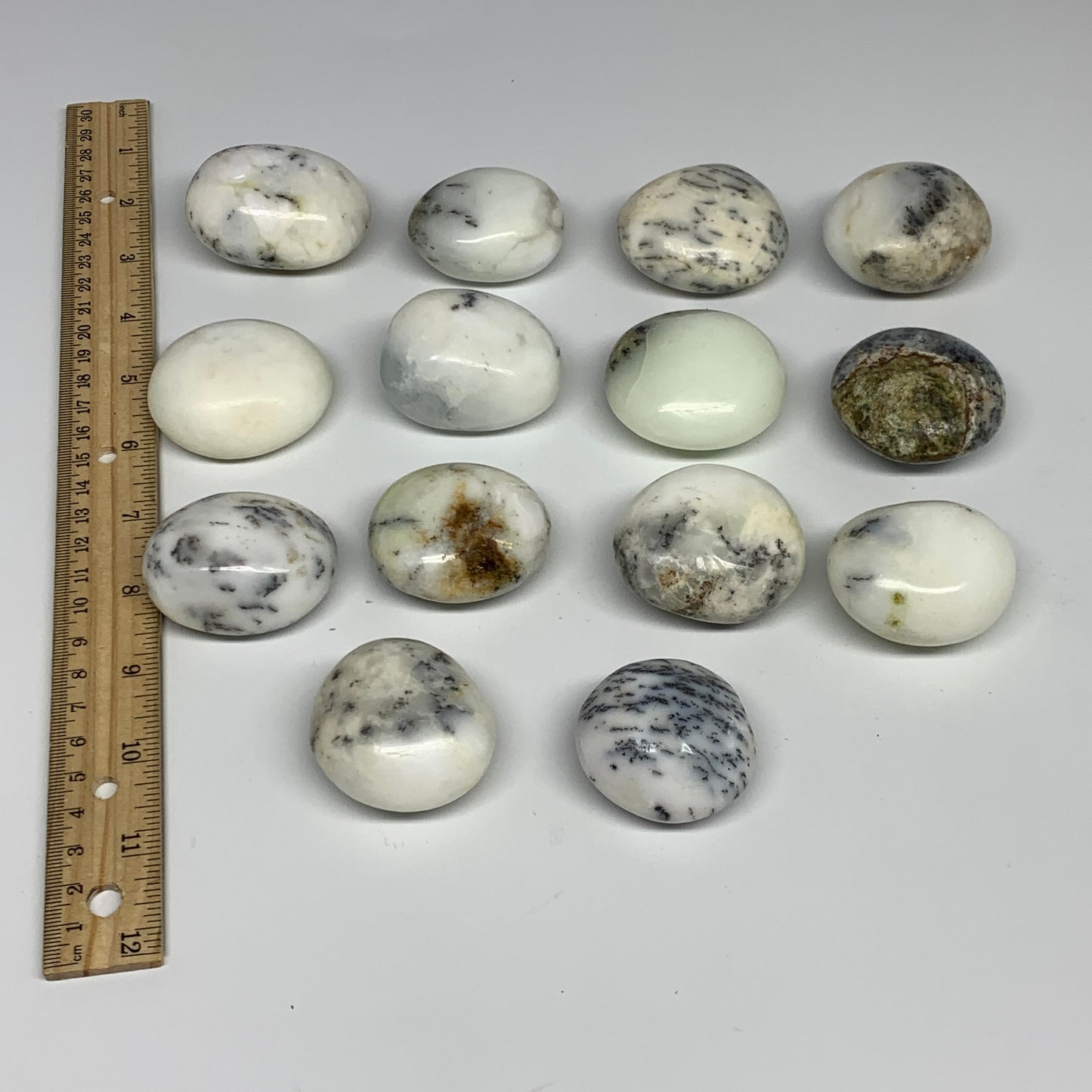 2.2 lbs, 1.7"-2.1", 14pcs, Dendrite Opal Palm-Stone Crystal Polished, B27806