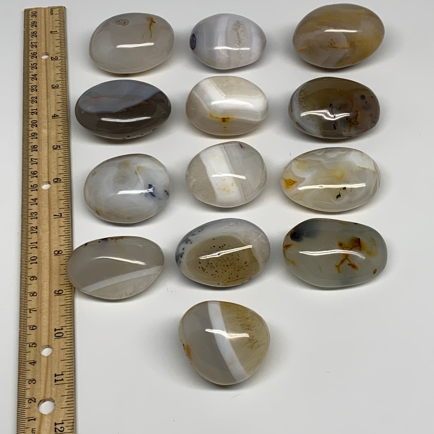 2.2 lbs, 13 pcs, 1.7"-2.2", Natural Orca Agate Palm-Stone Polished, B27831