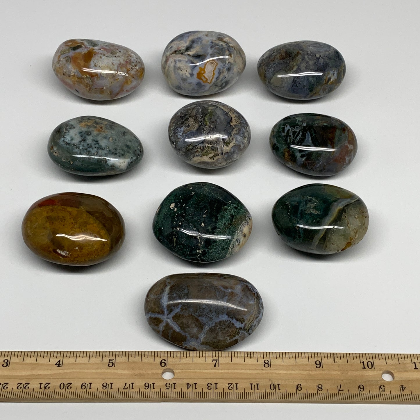 2.2 lbs (1015 Grams), 2"-2.3", 10pcs, Ocean Jasper Palm-Stone, B30834