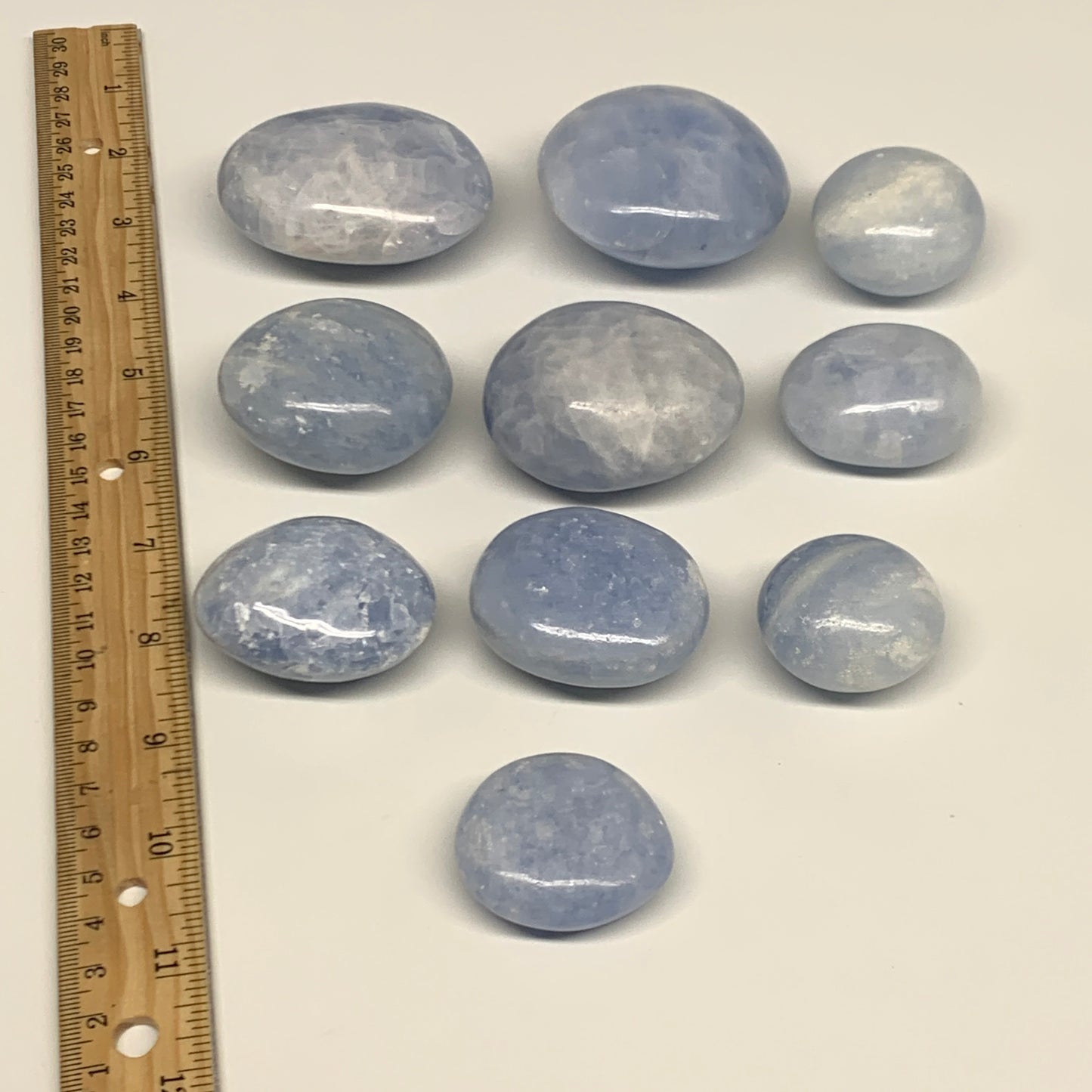 1.79 Lbs, 1.4"-2.5", 10pcs, Blue Calcite Palm-Stone Small Pieces Polished, B3013