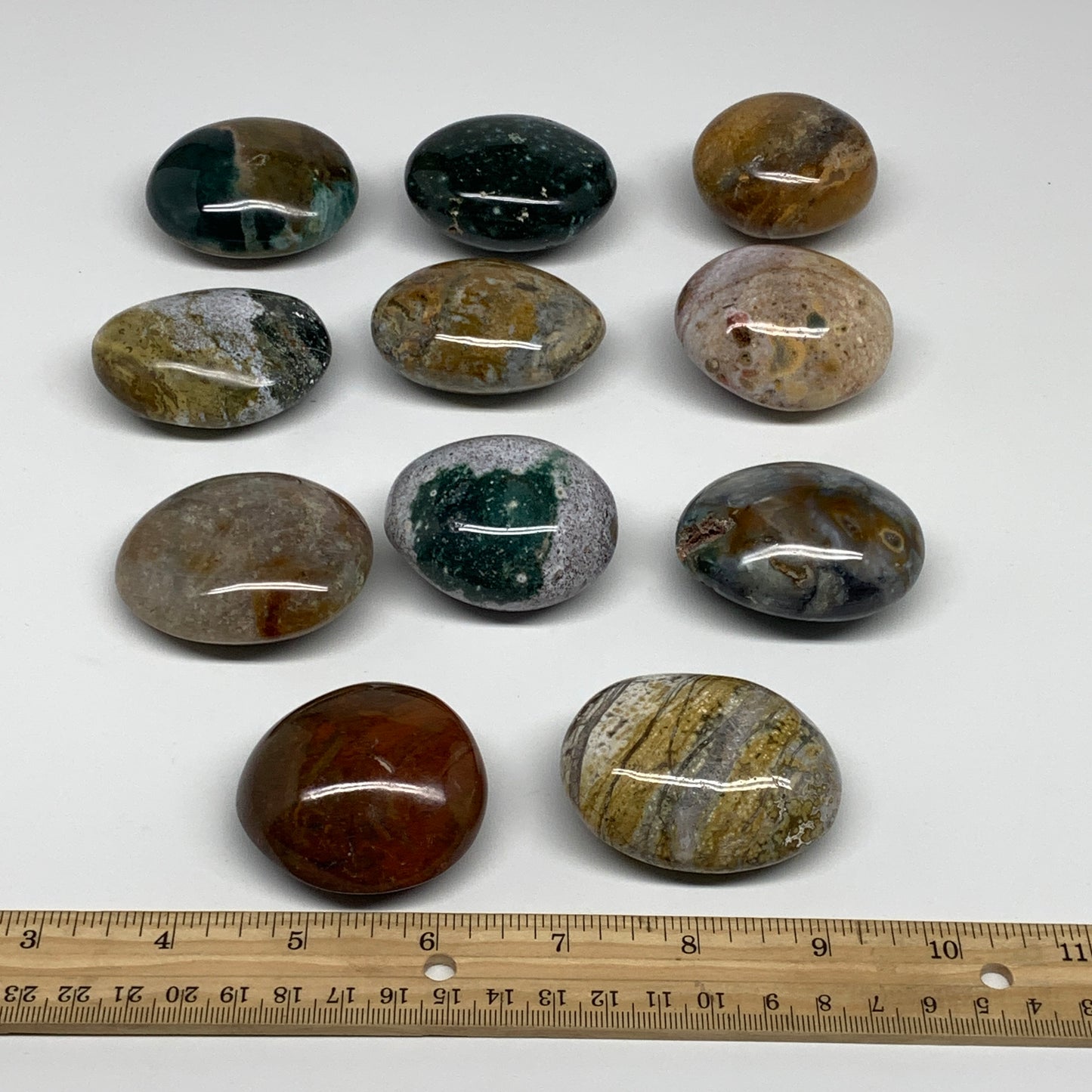 2.2 lbs (1015 Grams), 2"-2.3", 11pcs, Wholesale Ocean Jasper Palm-Stone, B30836