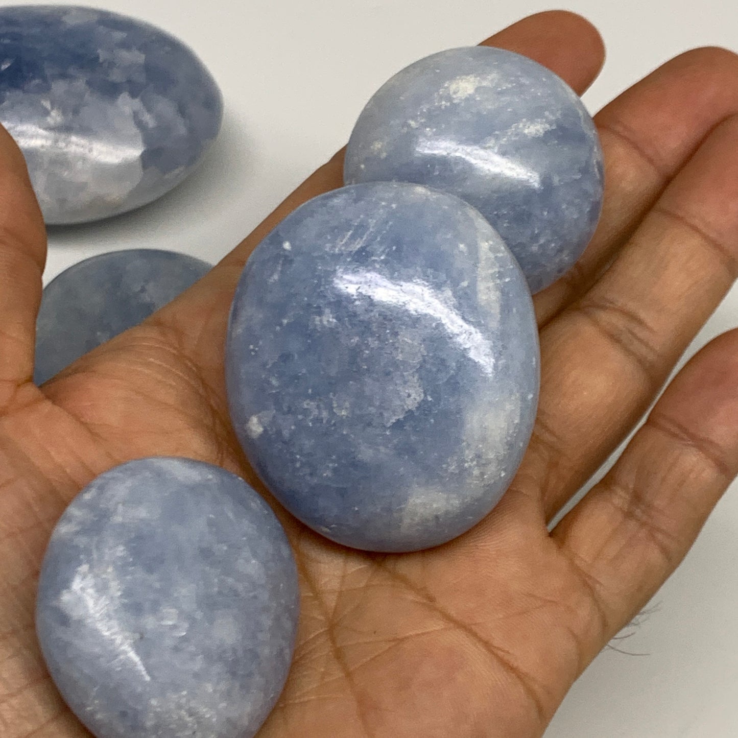 1.79 Lbs, 1.4"-2.5", 10pcs, Blue Calcite Palm-Stone Small Pieces Polished, B3013