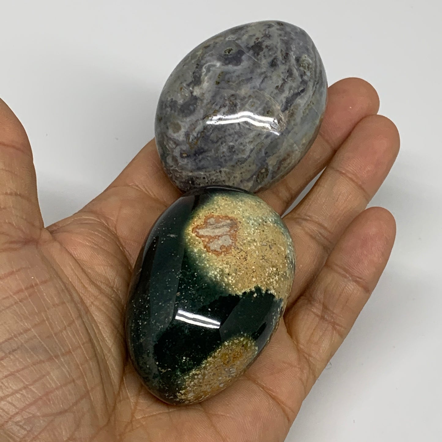 2.2 lbs (1030 Grams), 1.8"-2.3", 10pcs, Wholesale Ocean Jasper Palm-Stone, B3083