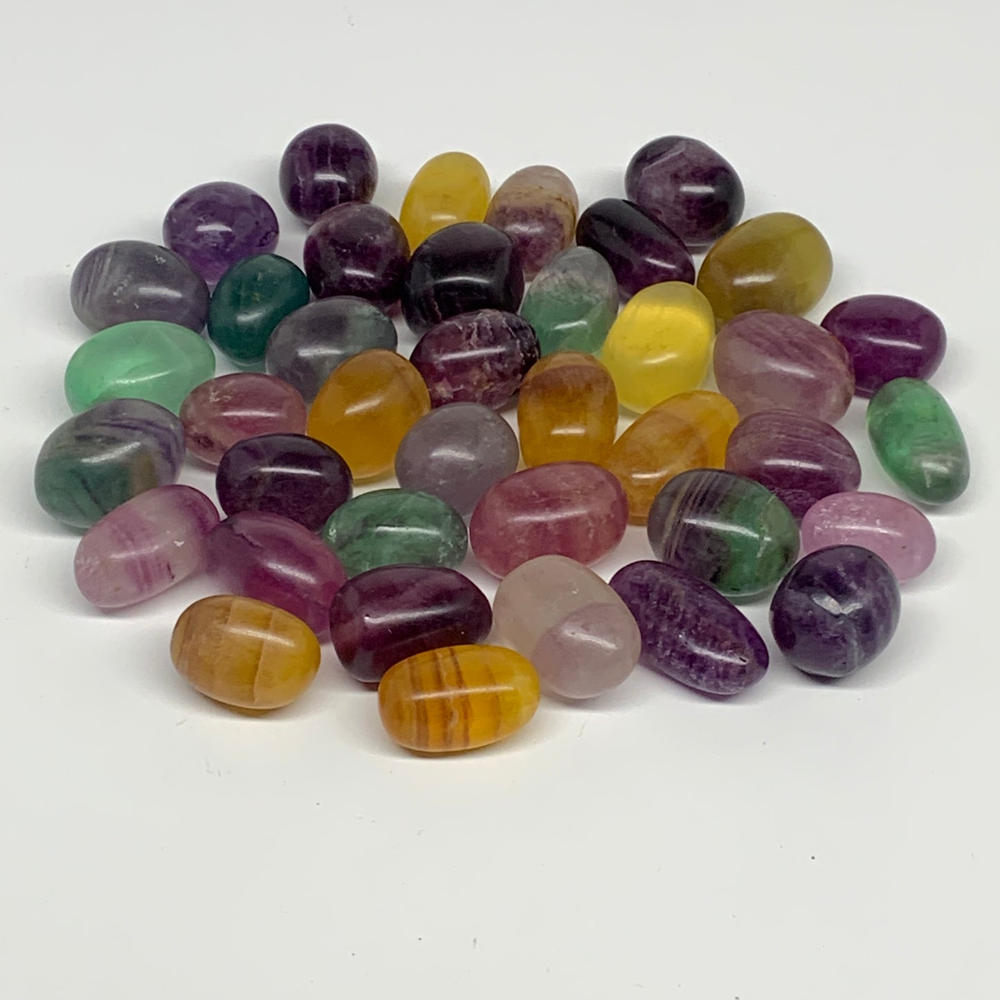 1000g (2.2 lbs), 1"-1.4", 39pcs, Multi-Color Fluorite Tumbled Stones, B28719