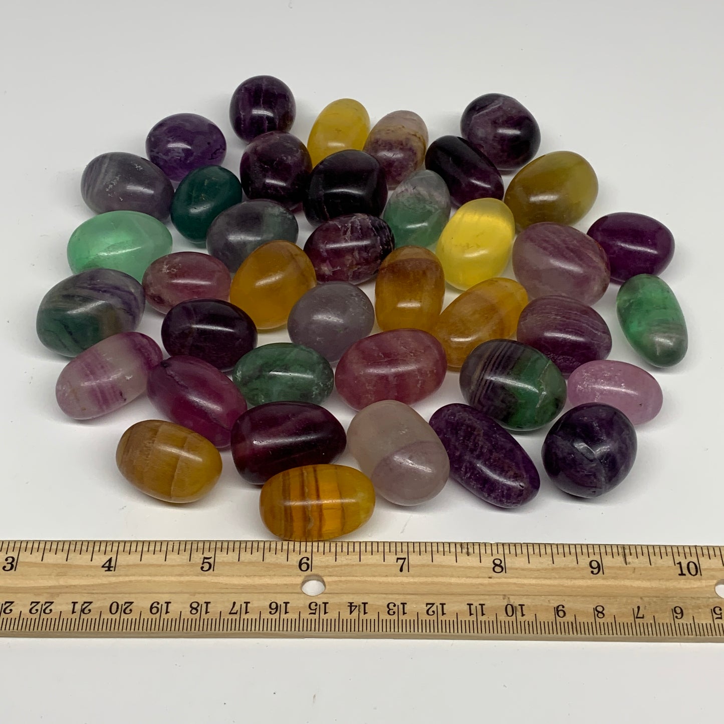 1000g (2.2 lbs), 1"-1.4", 39pcs, Multi-Color Fluorite Tumbled Stones, B28719