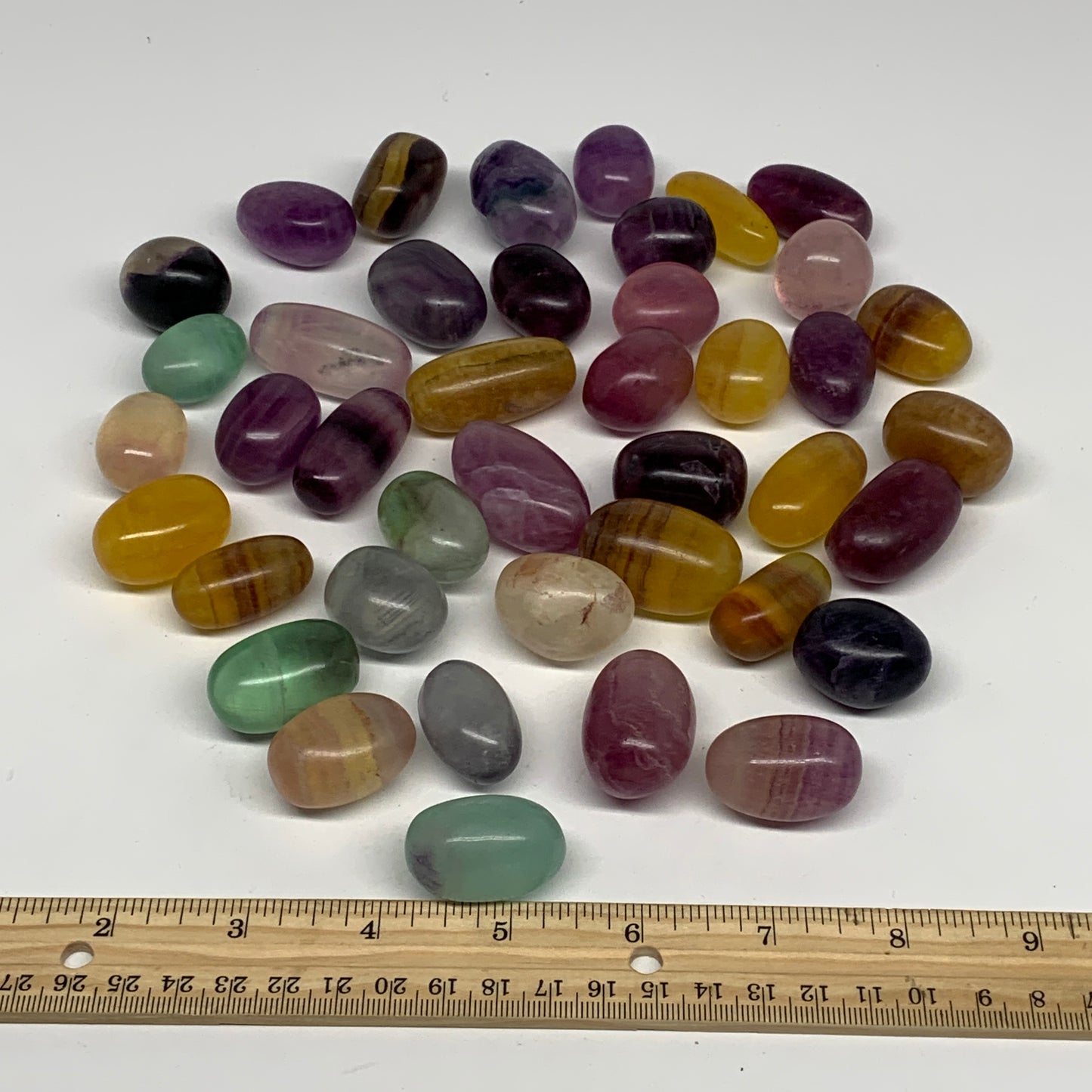 1000g (2.2 lbs), 1"-1.7", 41pc, Multi-Color Fluorite Tumbled Stones, B28721