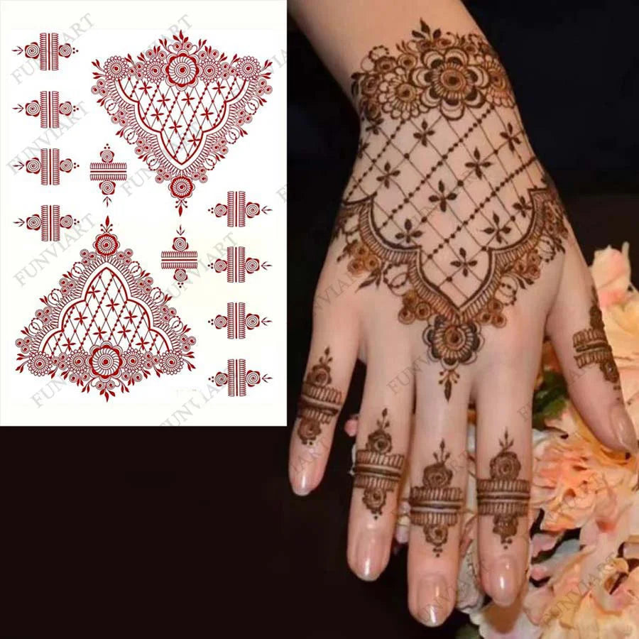 Waterproof Henna Tattoo Brown Henna Stickers for Hand Fake Tattoo for Women Body Art Temporary Hena Design Mehndi Stickers