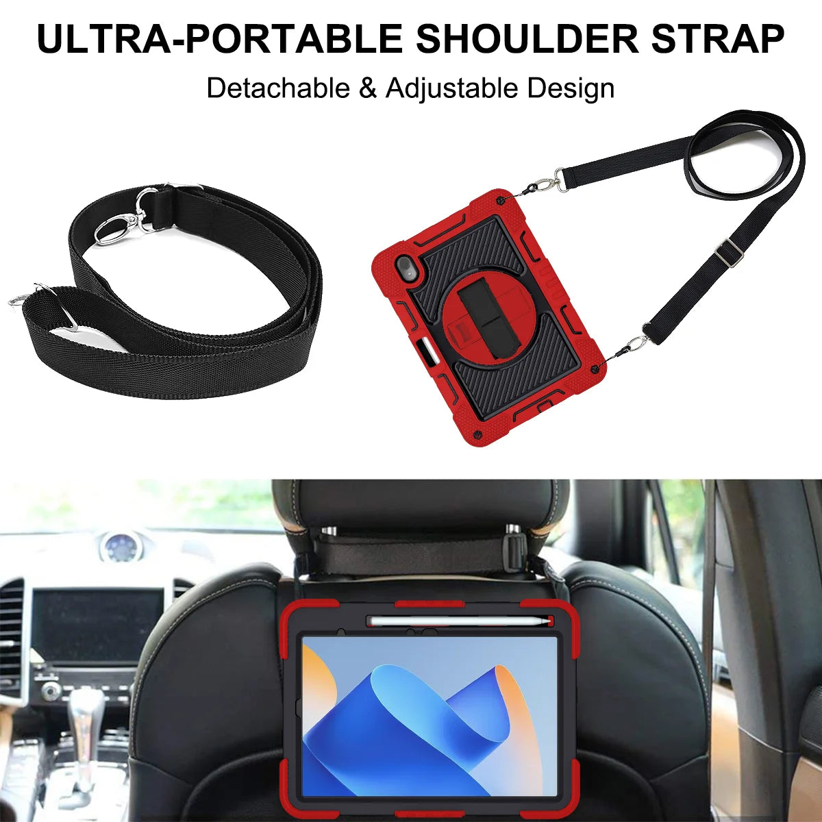 Hand Strap Case For Huawei MatePad 11 2023 SE 10.4 Kickstand 360 Rotating Cover 3 Layers Multi-Functional Shell With Neck Strap