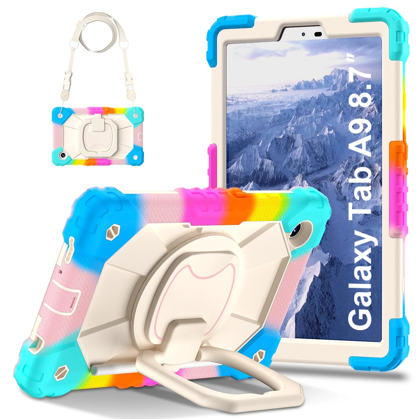 Case For Samsung Galaxy Tab A9 SM-X110 X115 X117 A7 Lite 8.7 SM-T220 T225 360 Rotationg Stand Cover sHOCKPROOF Handle Grip Strap