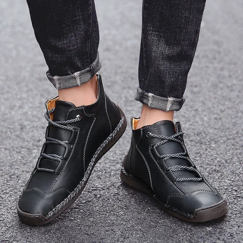 Classic Leather Men Shoes Lightweight Mens Casual Shoes Handmade Men Ankle Boots Outdoor Walking Sneakers Work Boots Size 48