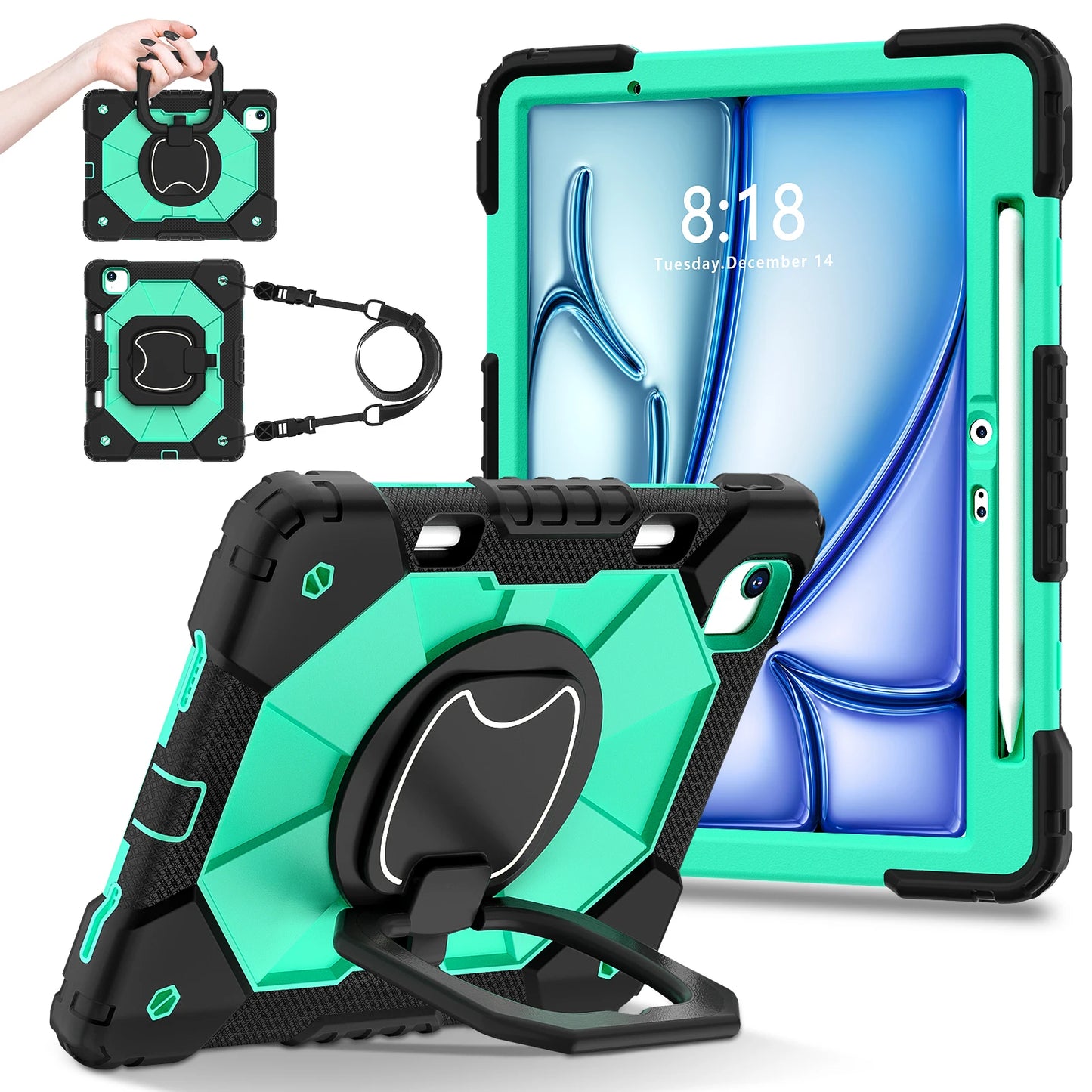 Armor Stand Case For iPad Pro Air 11 2024 Pro11 2018 2020 2021 2022 Air 4 5 Heavy Duty Cover Pen Slot,Handle Grip & Neck Strap #