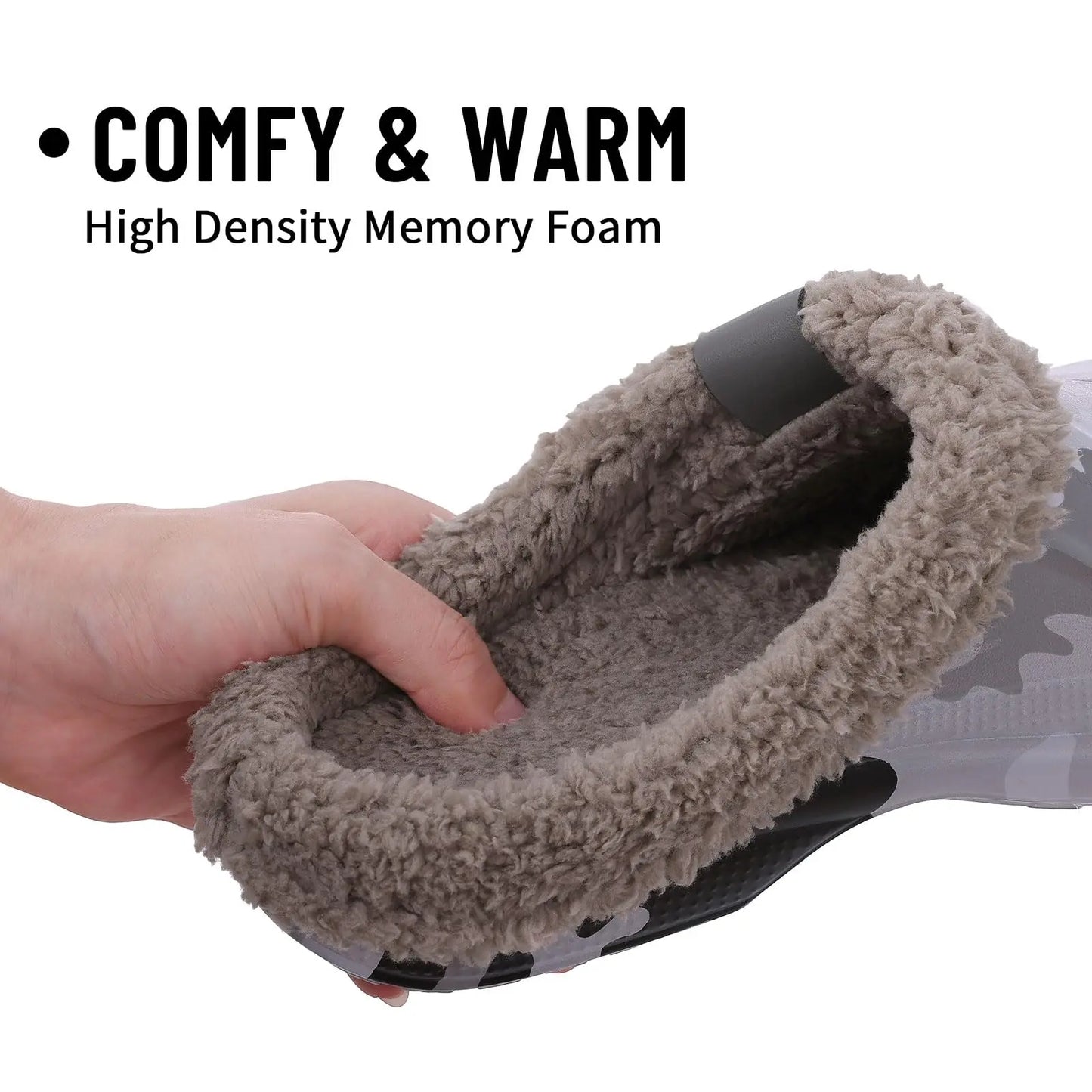 Shevalues Fuzzy Men Clogs Slippers Winter Fur Men Slippers Waterproof Garden Shoes Men Warm House Shoes Anti-slip Fur Slippers