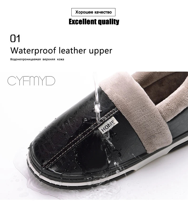 Warm Home Slippers for Men Massage Memory Foam Winter Household Slippers for Male Indoor Shoes Leather Non-Slip Plus Size 50 51