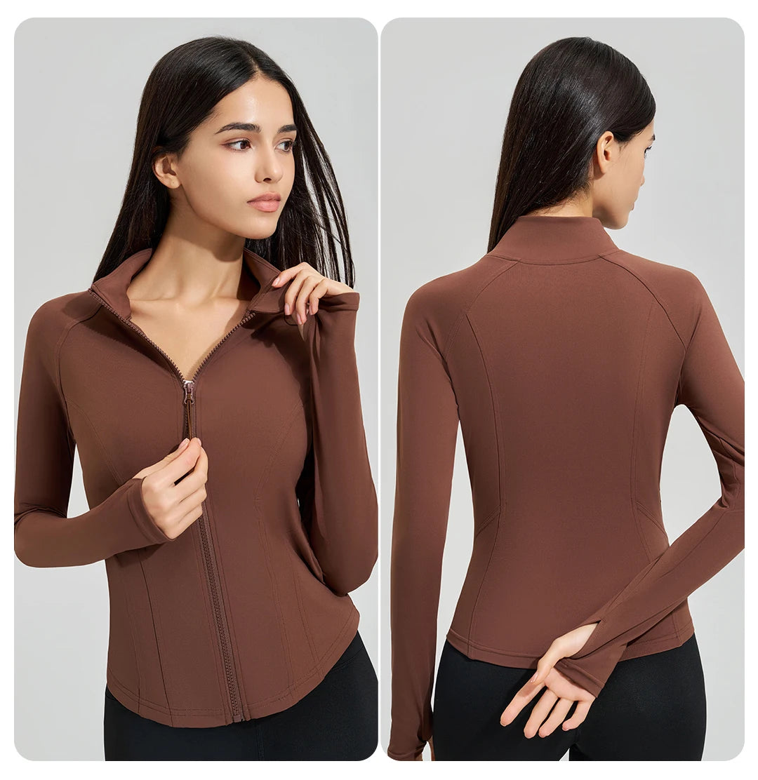Exercise jacket yoga fitness clothing long-sleeved women four seasons running fast dry tight tops gym yoga jacket