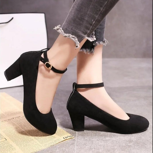 Women'S High Heels Round Toe New Fashion Shoes Thick Heel Pink Woman Shoes Elegant And Comfortable Ladies  Zapatos De Mujer