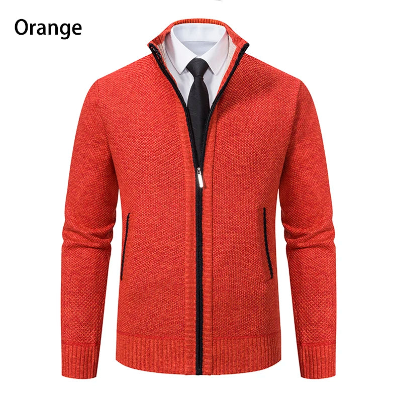 Autumn And Winter New Jersey Men's Casual Sports Coat Solid Color Stand Collar weater Grab Fleece Warm Zipper Cardigan