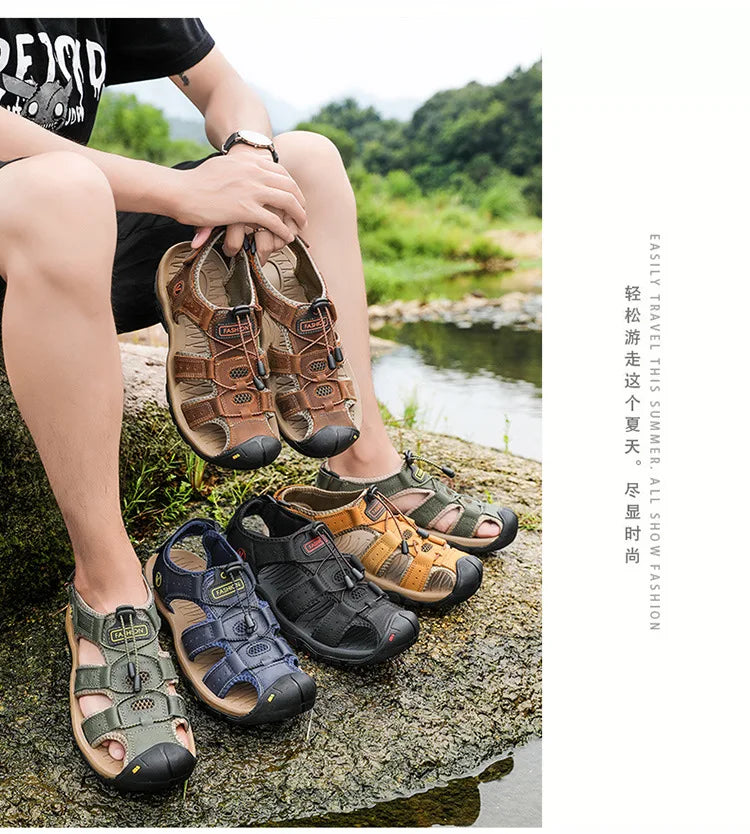 2023 Genuine Leather Men Shoes Summer New Large Size Men's Sandals Men Sandals Fashion Sandals Slippers Big Size 38-47