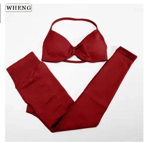 Four Seasons New Gym Fashion Yoga Gym Clothing Hip Pants Neck Bra Comfortable Dopamine Pilates Set