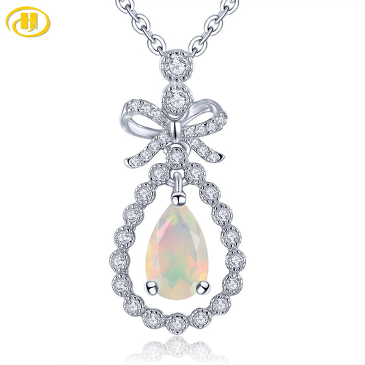 Natural Opal Pendant Solid Sterling Silver Rhodium Plated Fine Jewelrys 0.5 Carats Faced Gemstone Sweet Romantic Style Gifts