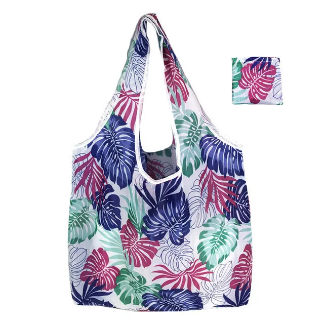 Foldable Shopping Bag Reusable Travel Grocery Bag Eco-Friendly One Shoulder Handbag For Travel Cartoon Cactus Printing Tote Bag