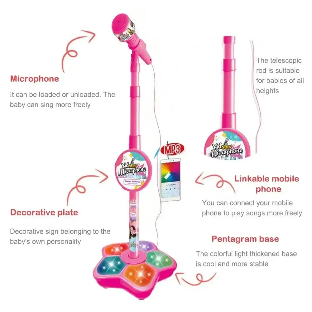 Kids Microphone with Stand Karaoke Song Music Instrument Toys Brain-Training Educational Toy Birthday Gift for Girl Boy