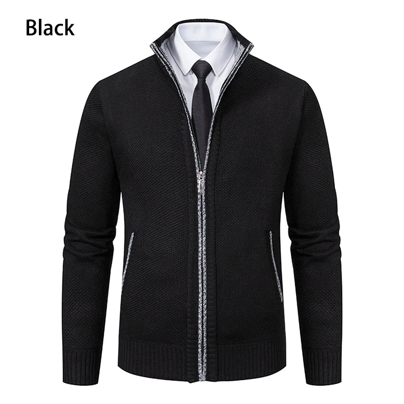 Autumn And Winter New Jersey Men's Casual Sports Coat Solid Color Stand Collar weater Grab Fleece Warm Zipper Cardigan