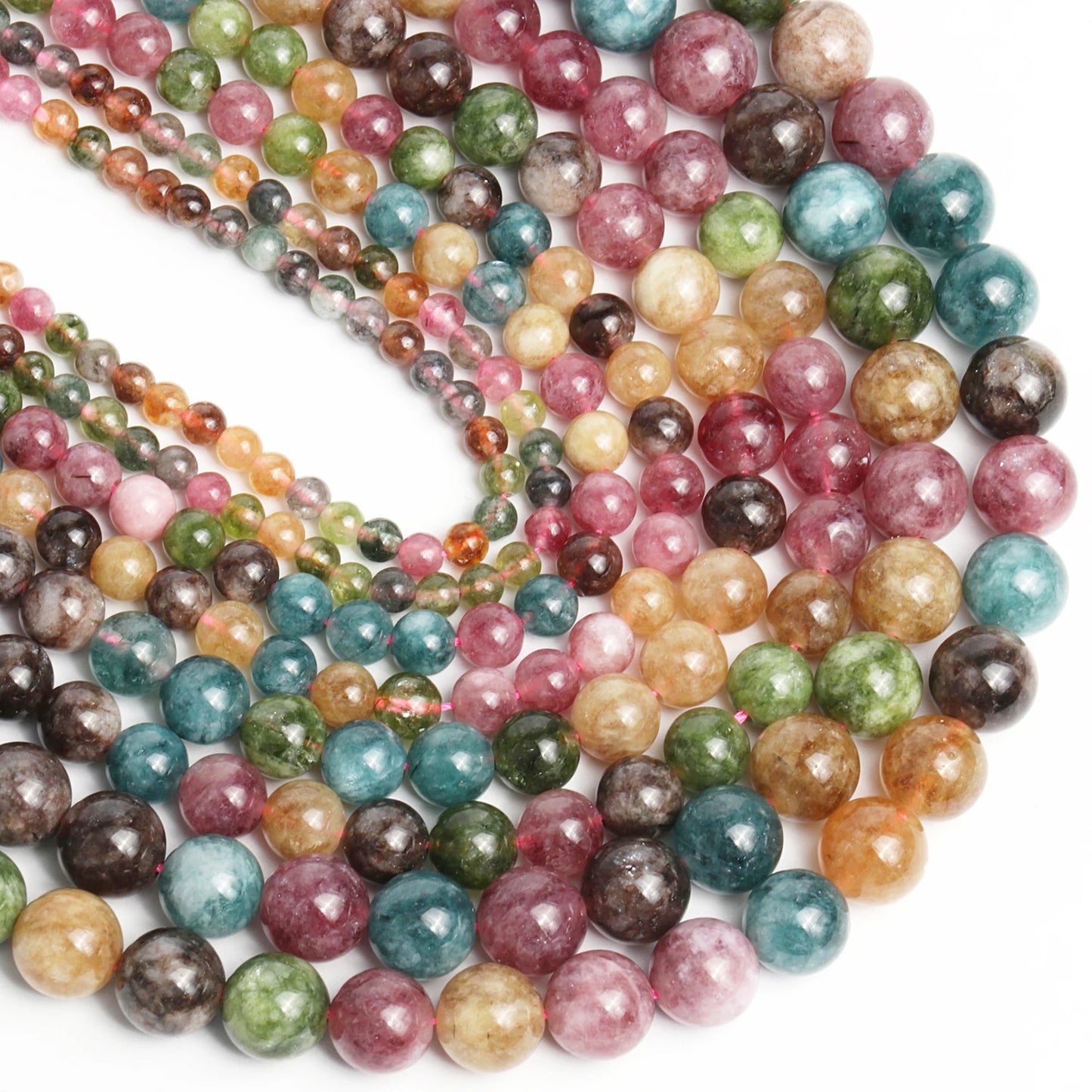 4/6/8/10mm AA Colorful Tourmaline Beads Natural Stone Round Loose Beads for Jewelry DIY Earring Bracelet Making Accessories 15''