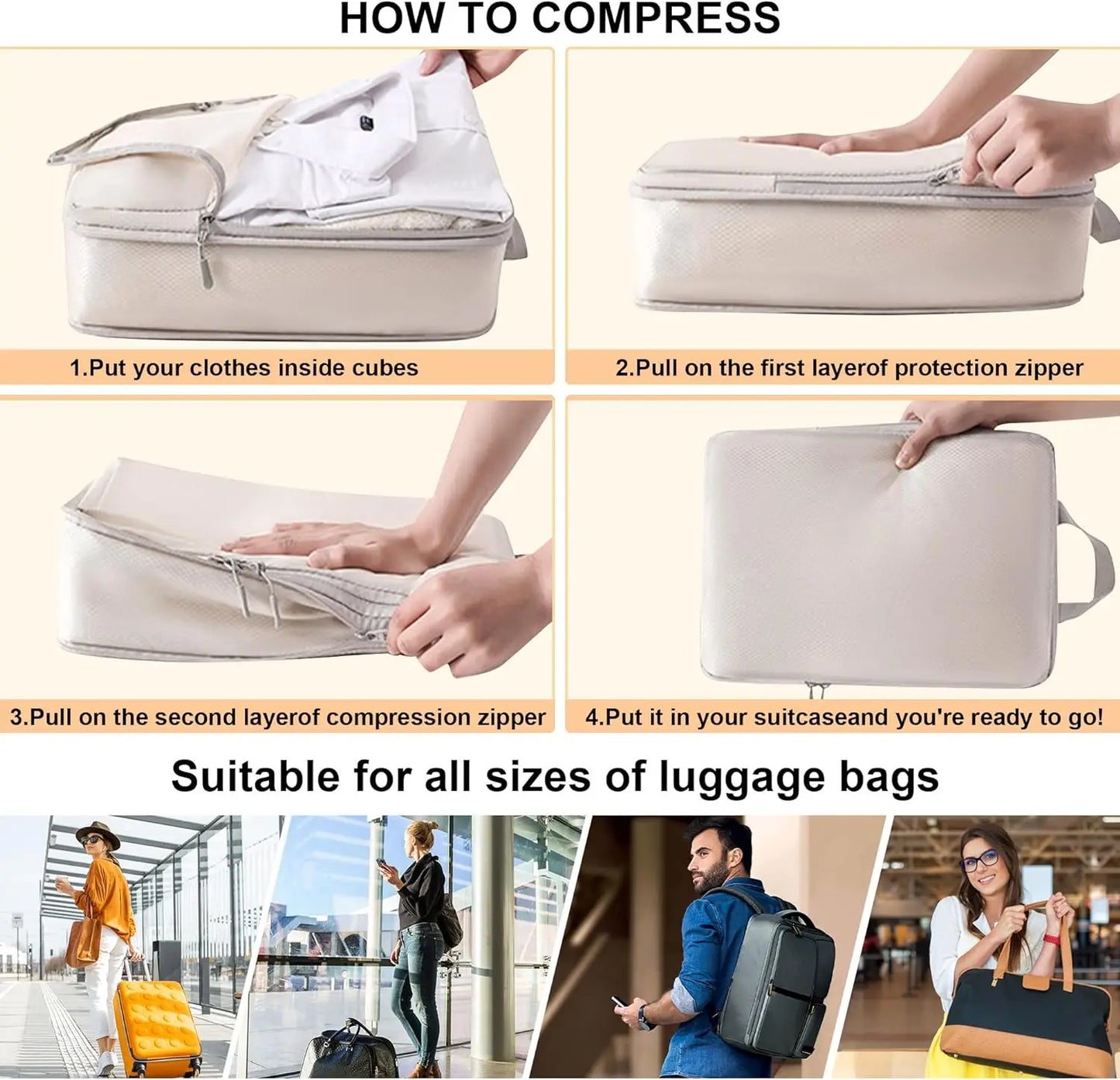 4 pcs/set Compressible Packing Travel Storage Bag Cubes Waterproof Suitcase Nylon Portable With Handbag Luggage Organizer